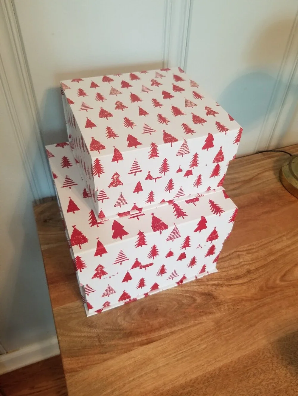 NWT 2 Gift Boxes - Red Tree Pattern Holiday Gift Boxes